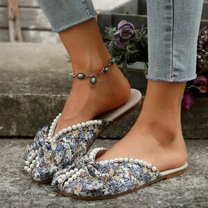 Floral Pearl-Embellished Women's Mules